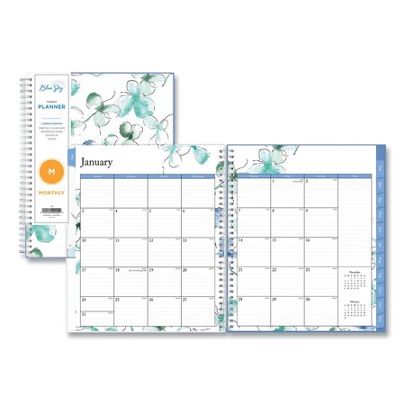 BLUE SKY Lindley Monthly Wirebound Planner, 10 x 8, White/Blue, 2019-2020 BLS101582